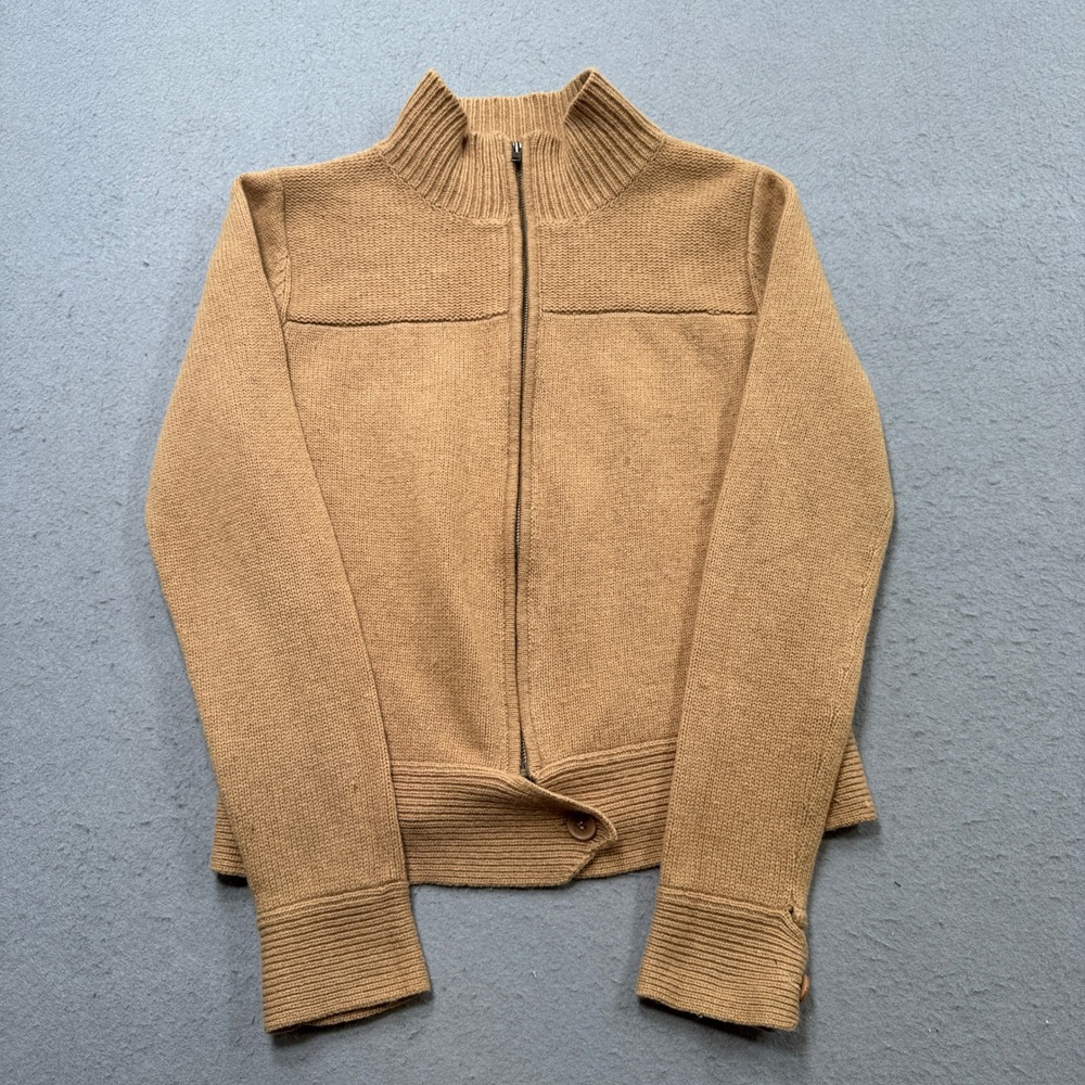 Somewhere Lambswool Sweater Women's 12 Tan Zip Up Mockneck Knit Cardigan Outdoor